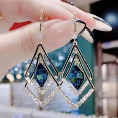 Stone earrings long female silver needle fashion double layer hook earring